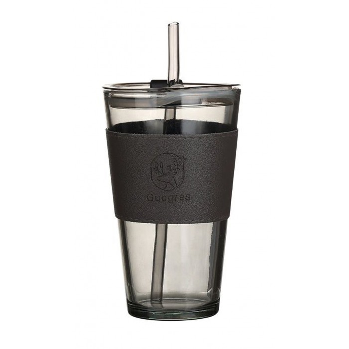 Ποτήρι Γυάλινο 400ml με καλαμάκι Black Ocean Galifas