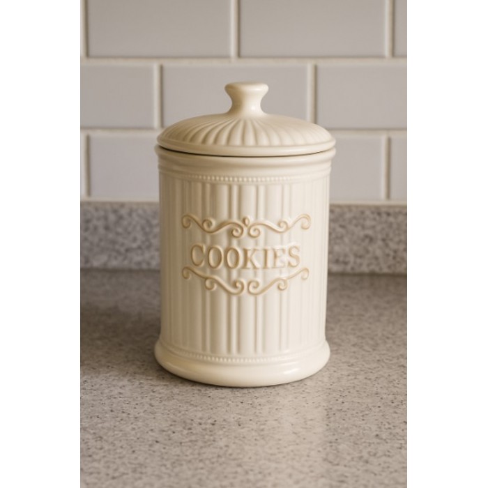 Μπισκοτιέρα Κεραμική Λευκή Bonzai 23cm Country House Galifas
