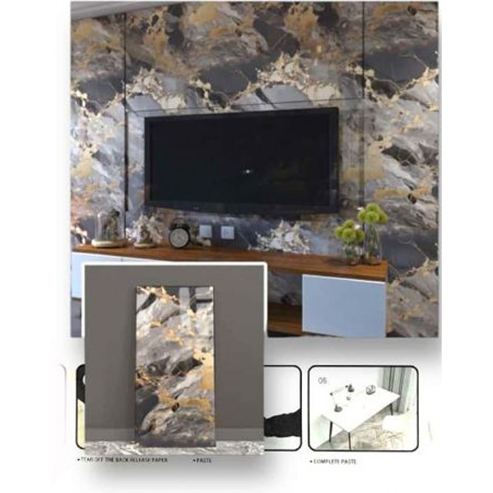 Διακοσμητικό Αυτοκόλλητο Τοίχου Grey Gold Marble 1τμχ 60x30cm Galifas 