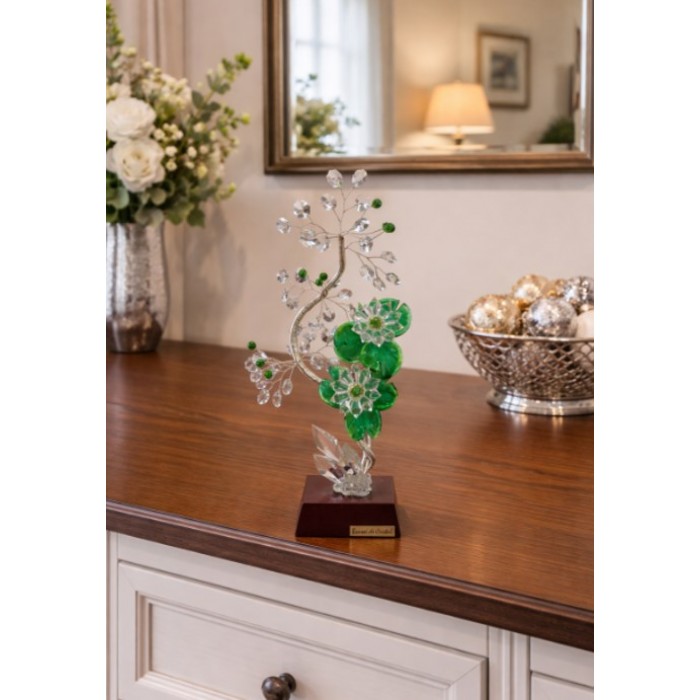 Διακοσμητικό Κρυστάλλινο Λουλούδι Flor de Cristal Πράσινο σε ξύλινη βάση 15x10x36cm 