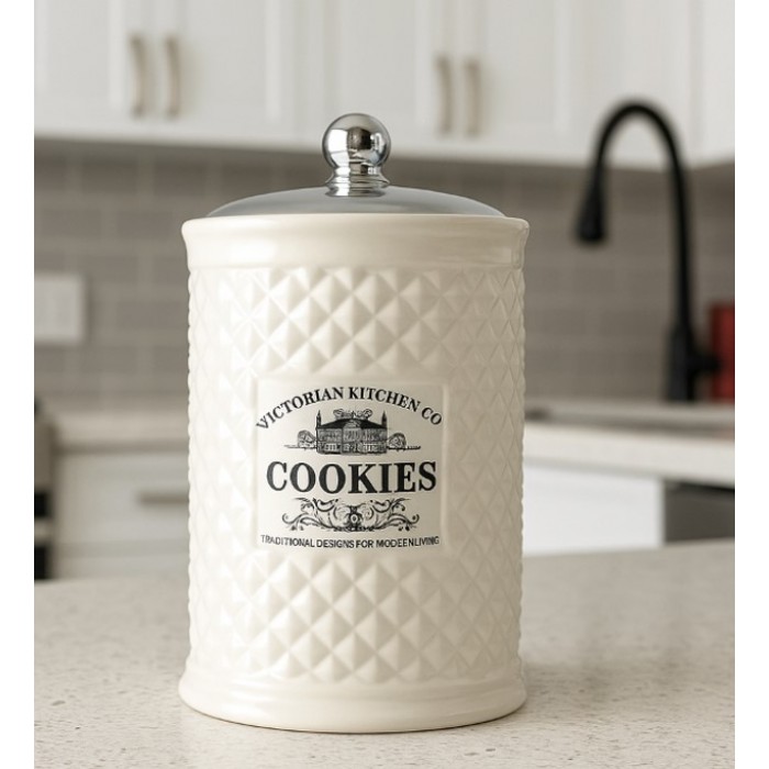 Μπισκοτιέρα Κεραμική Λευκή 23cm Silver Kitchen Galifas 