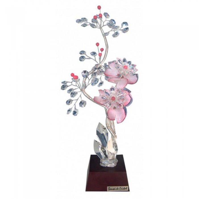 Διακοσμητικό Κρυστάλλινο Λουλούδι Flor de Cristal Ροζ σε ξύλινη βάση 15x10x36cm 