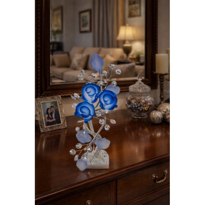 Διακοσμητικό Κρυστάλλινο Λουλούδι Bonsai de Cristal Γαλάζιο σε μαρμάρινη βάση 10x9x32cm