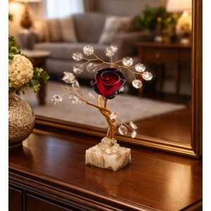 Διακοσμητικό Κρυστάλλινο Λουλούδι Bonsai de Cristal Κόκκινο σε μαρμάρινη βάση 10x4x19cm Galifas 9126302