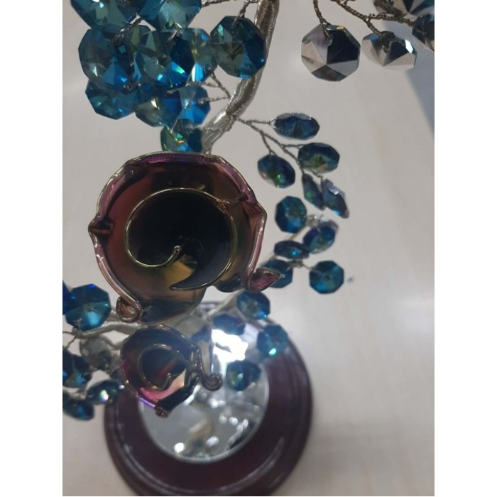 Διακοσμητικό Κρυστάλλινο Λουλούδι Bonsai de Cristal Μπλε σε ξύλινη βάση