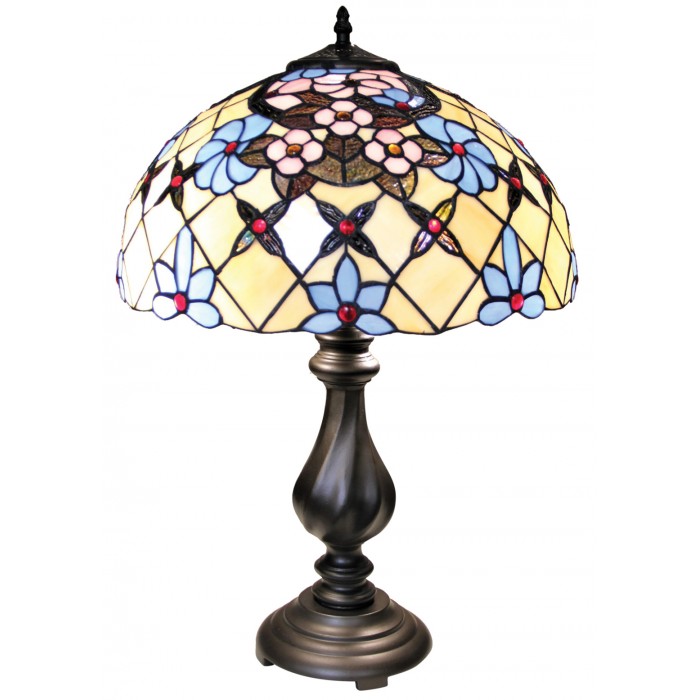Tiffany Μεταλλικό Vintage Πορτατίφ για Ντουί E27 με Καπέλο Γυάλινο και Μπρούτζινη Βάση 40x60cm 