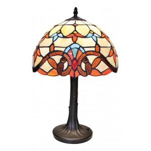 Tiffany Μεταλλικό Vintage Πορτατίφ για Ντουί E27 με Καπέλο Γυάλινο και Μπρούτζινη Βάση 30x46cm Galifas 7453121