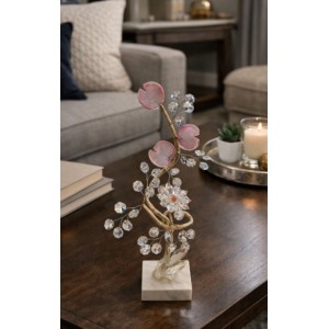 Διακοσμητικό Κρυστάλλινο Λουλούδι Bonsai de Cristal Ροζ σε μαρμάρινη βάση 10x10x33cm Galifas 924449