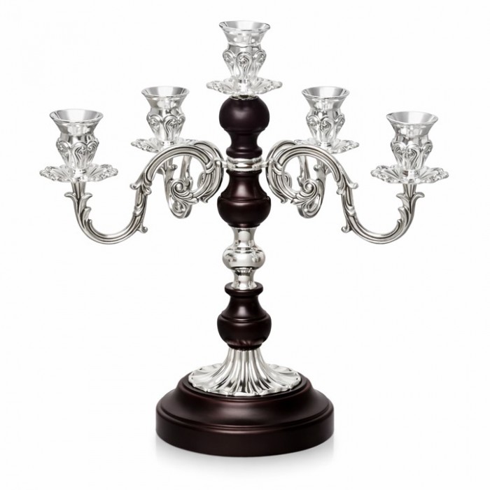 Κηροπήγιο Ξύλινο σε Καφέ Χρώμα 5 θέσεων Silver Elegance 22x22x29cm