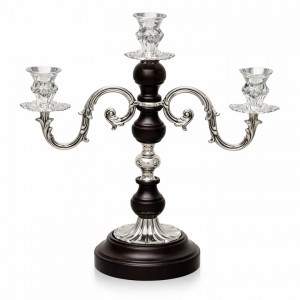 Κηροπήγιο Ξύλινο σε Καφέ Χρώμα 3 θέσεων Silver Elegance 22x14x29cm Galifas 970213