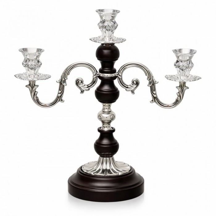 Κηροπήγιο Ξύλινο σε Καφέ Χρώμα 3 θέσεων Silver Elegance 22x14x29cm