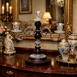 Κηροπήγιο Ξύλινο σε Καφέ Χρώμα 3 θέσεων Silver Elegance 22x14x29cm Galifas 970213