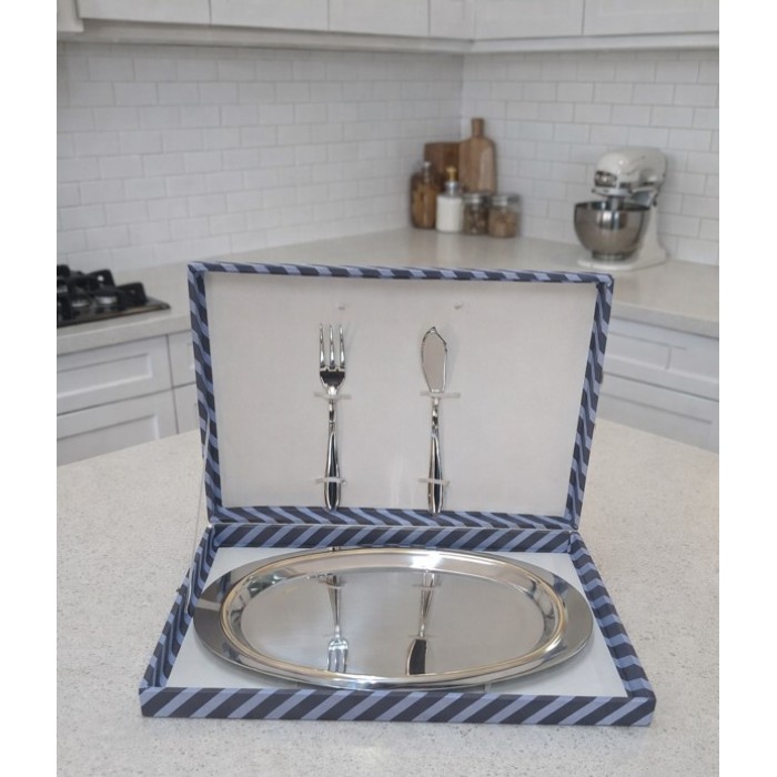Πιατέλα Σερβιρίσματος Ανοξείδωτη 28x45cm με εξαρτήματα σετ 3τμχ Galifas