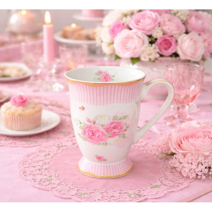 Κούπα από Πορσελάνη 380ml Pink Stripes Galifas