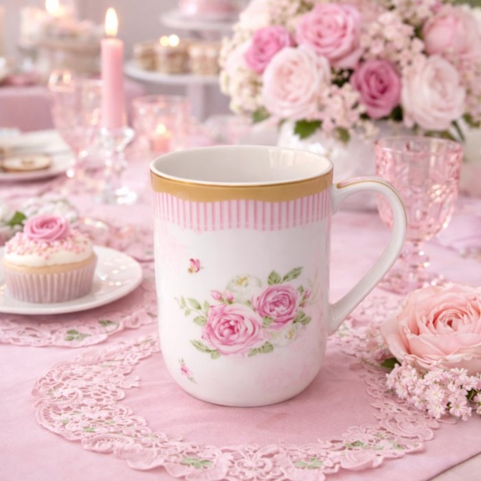 Κούπα από Πορσελάνη 380ml Pink Stripes Galifas 