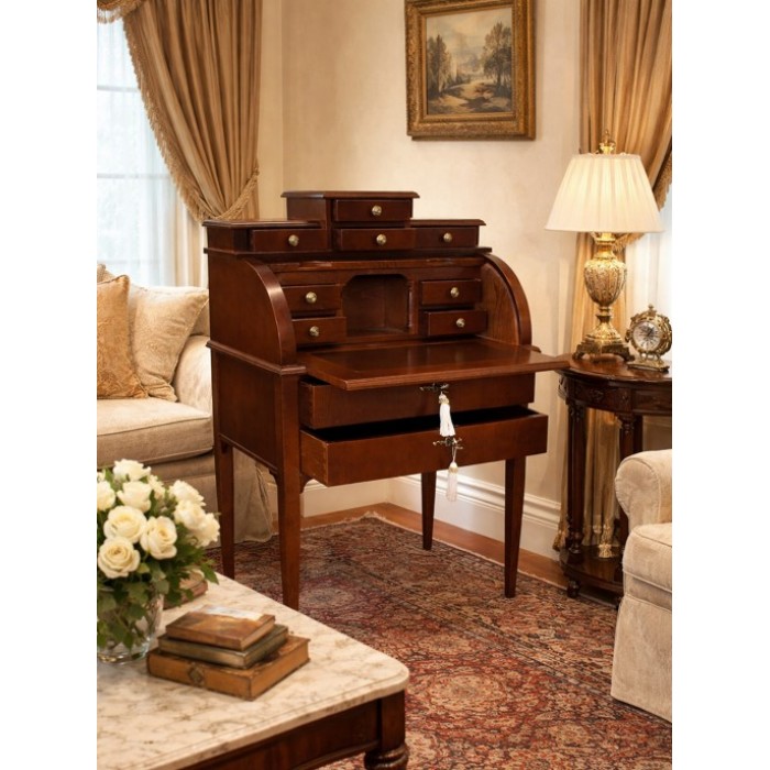 Γραφείο Ξύλινο Καρυδιάς Καφέ Roll Top 78x48x110cm 
