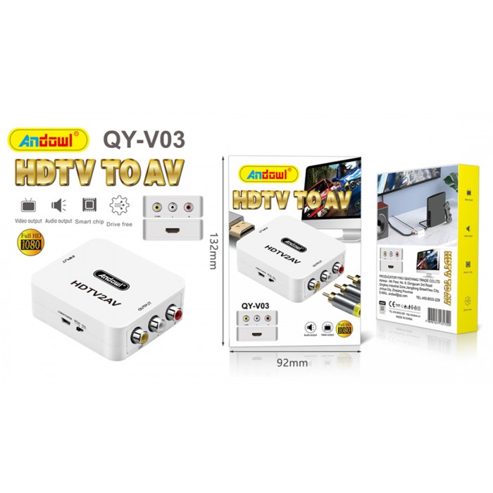 Andowl QY-V03 Μετατροπέας HDMI female σε RCA 2x female Λευκό 1τμχ