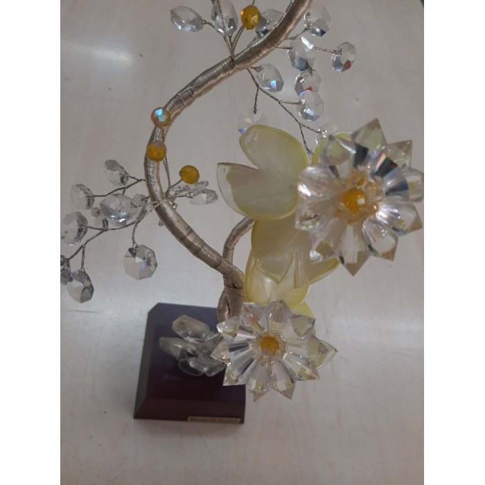 Διακοσμητικό Κρυστάλλινο Λουλούδι Flor de Cristal Κίτρινο σε ξύλινη βάση 15x10x36cm
