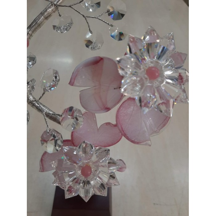 Διακοσμητικό Κρυστάλλινο Λουλούδι Flor de Cristal Ροζ σε ξύλινη βάση 15x10x36cm 