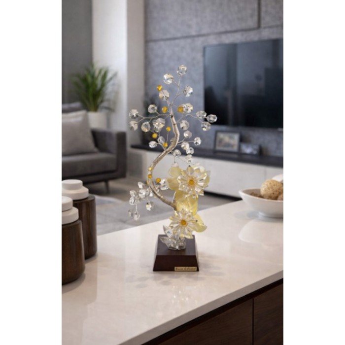 Διακοσμητικό Κρυστάλλινο Λουλούδι Flor de Cristal Κίτρινο σε ξύλινη βάση 15x10x36cm