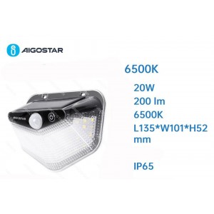 Επιτοίχιο Ηλιακό Φωτιστικό LED 20W 200lm 6500K IP65 Aigostar 40360