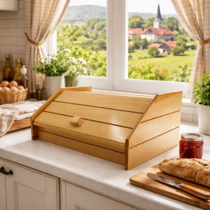 Ψωμιέρα με Καπάκι Ξύλινη σε Καφέ Χρώμα 42x28x18cm Homestyle 981569