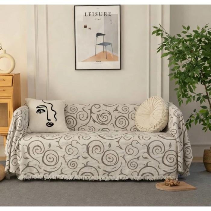 Ριχτάρι Καναπέ Καλοκαιρινό Καφέ 180x180cm Radici Degli Alberi με Κρόσσια