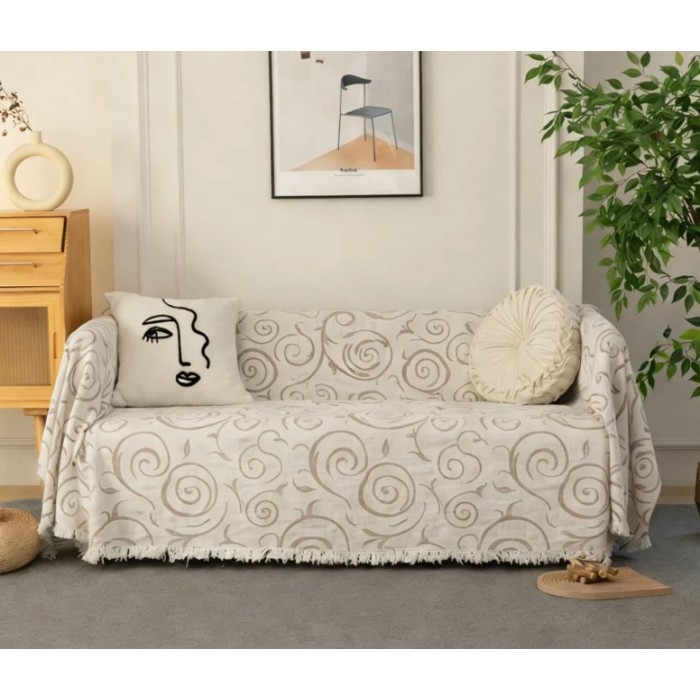 Ριχτάρι Καναπέ Καλοκαιρινό Μπεζ 180x280cm Radici Degli Alberi με Κρόσσια