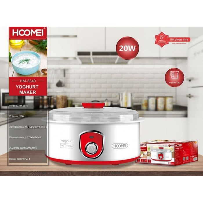 Γιαουρτομηχανή Hoomei 1.5 λίτρων 20W κόκκινη