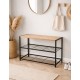 Ξύλινη παπουτσοθήκη Ramon μαύρη με 2 ράφια 63x30x43cm για είσοδο σπιτιού