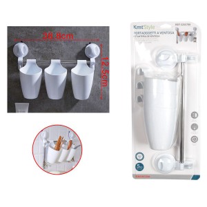 Θήκη Οργάνωσης Πλαστική 3 θέσεων με Βεντούζα Λευκή 38.8x3.8x12.5cm Kmt Style 5200786