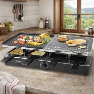 Επιτραπέζια Ηλεκτρική Ψησταριά Raclette Λείας και Αυλακωτής Πλάκας 1400W 46x23εκ. Hoomei HM-5945