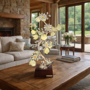 Διακοσμητικό Κρυστάλλινο Λουλούδι Bonsai de Cristal σε ξύλινη βάση 14x12x36cm Galifas 912449