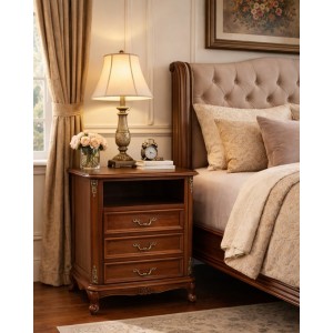 Κομοδίνο Ξύλινο Καρυδιάς με συρτάρια 58x35x82cm ForHome 447503