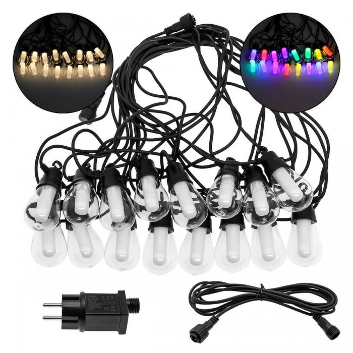 LED αδιάβροχη γιρλάντα 220V 15m με 16 λάμπες RGB και θερμό λευκό