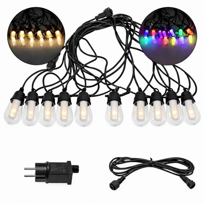 LED αδιάβροχη γιρλάντα 220V 10m με 10 λάμπες RGB και θερμό λευκό