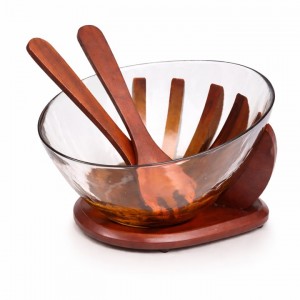 Σαλατιέρα Γυάλινη Διάφανη σε ξύλινη βάση Verona Glass Salad Bowl 30x20x20cm Galifas 55049