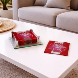 Σουβερ Γυάλινο Τετράγωνο 9x9cm Glowen Coaster σε βάση γιάλινη 6 τεμαχίων Galifas 974293