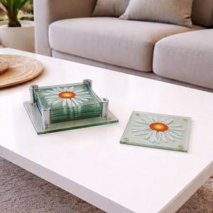 Σουβερ Γυάλινο Τετράγωνο 9x9cm Noble Prism σε βάση γιάλινη 6 τεμαχίων Galifas 974294