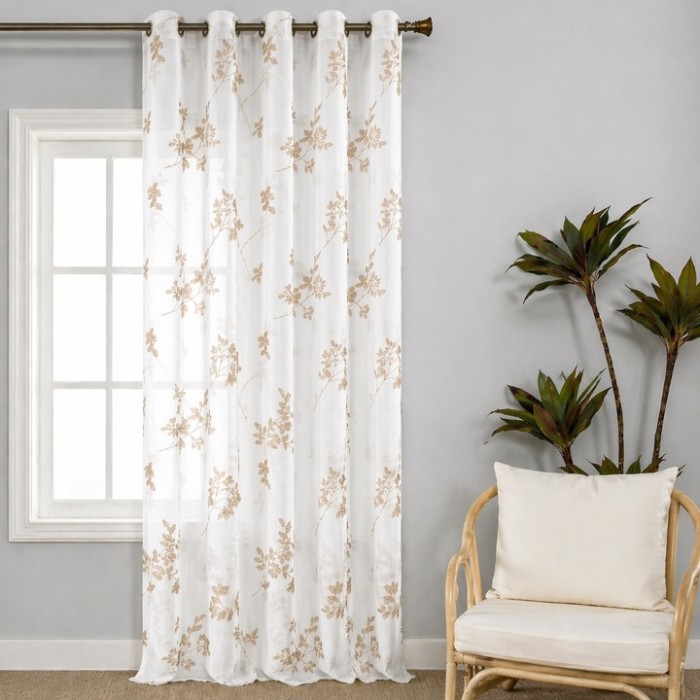 Κουρτίνα με κρίκο λινή ημιδιαφανή Branches Brown 270x280cm
