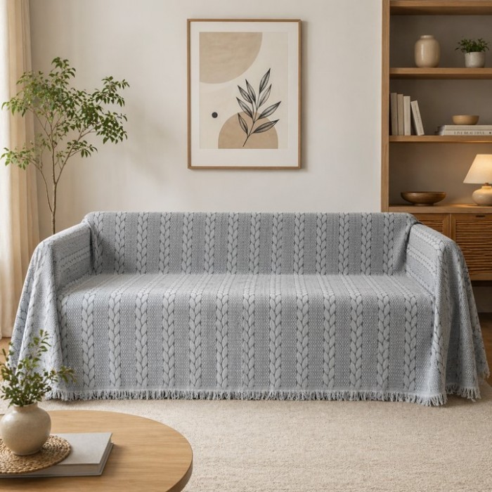Ριχτάρι chenille με κρόσια Elegant Living Throw 180x280cm σε μοντέρνο καναπέ σαλονιού