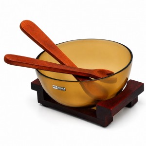 Σαλατιέρα Γυάλινη Διάφανη σε ξύλινη βάση Napoli Glass Salad Bowl 27x25x13cm Galifas 55434