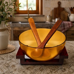 Σαλατιέρα Γυάλινη Διάφανη σε ξύλινη βάση Napoli Glass Salad Bowl 27x25x13cm Galifas 55434