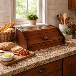 Lioutas Ψωμιέρα με Καπάκι Ξύλινη σε Καφέ Χρώμα 41.5x28x18cm 