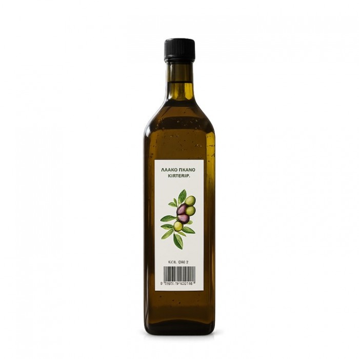 Γυάλινο δοχείο λαδιού 1000ml με μαύρο καπάκι σε πάγκο κουζίνας