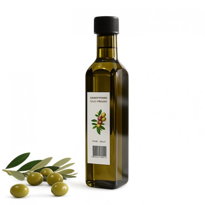 Γυάλινο δοχείο λαδιού 250ml με μαύρο καπάκι σε πάγκο κουζίνας