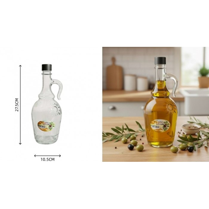 Γυάλινο δοχείο λαδιού 1000ml με μαύρο καπάκι σε πάγκο κουζίνας