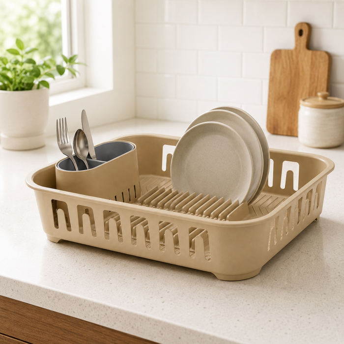 Πλαστικό στραγγιστήρι νεροχύτη Μπεζ SmartDrain Dish Organizer 39x29x9cm
