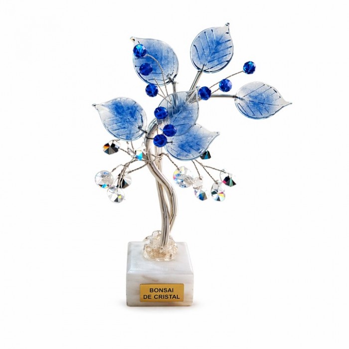 Διακοσμητικό κρυστάλλινο λουλούδι Bonsai De Cristal μπλε σε μαρμάρινη βάση 12x6x20cm