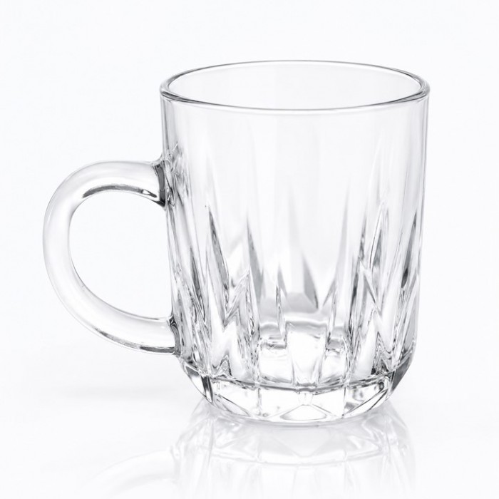 Κούπα γυάλινη διάφανη Glass Mug 220ml με χερούλι σετ 6 τεμαχίων
